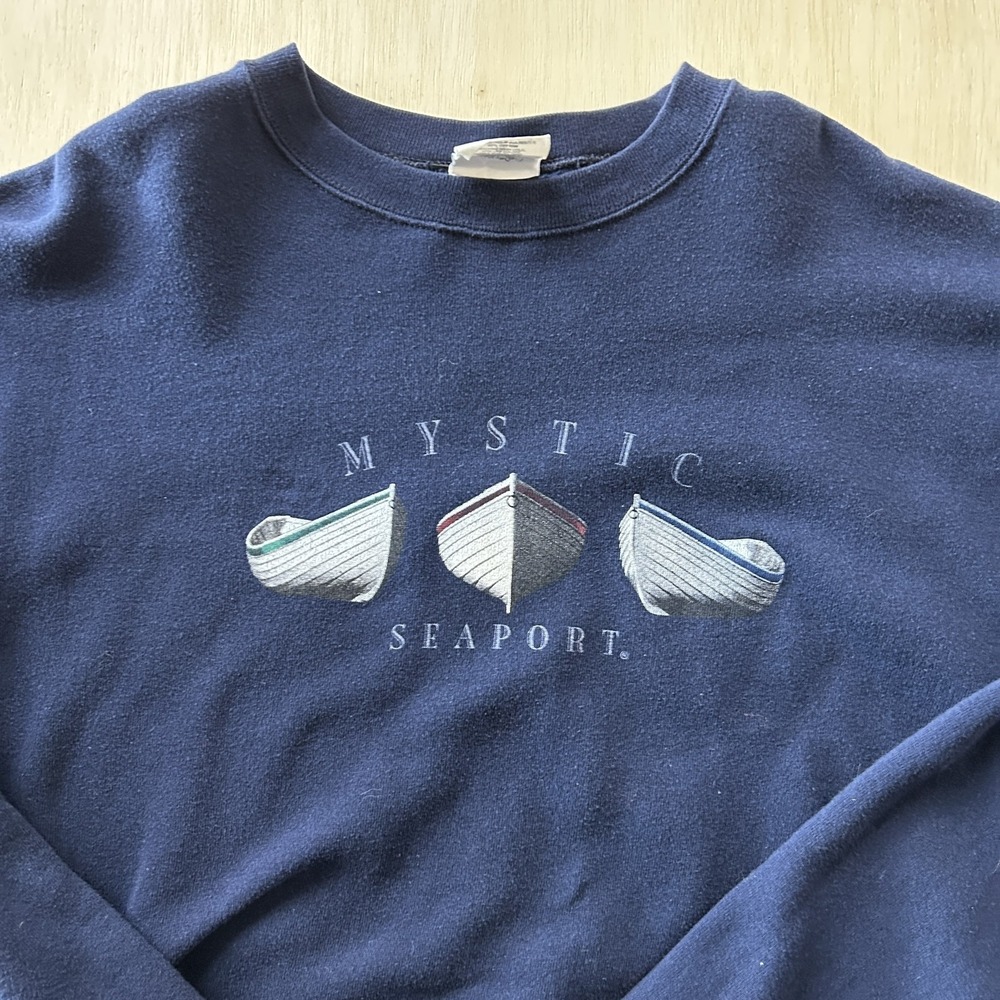 Vintage Sutton's Mystic Seaport Sweatshirt Mens XL Blue Fleece Nautical Crewneck